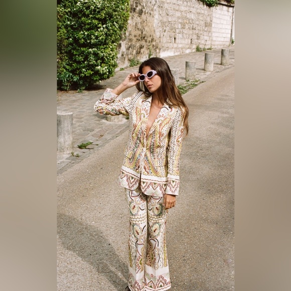 ZARA LINEN BLEND PRINTED SUIT size XL - Picture 8 of 14